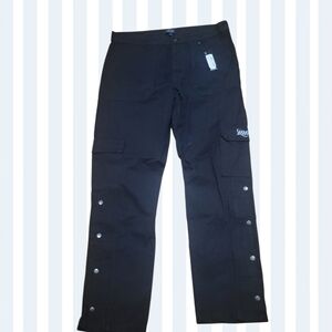 Boohoo Mens Black Cargo Pants with Snap Buttons